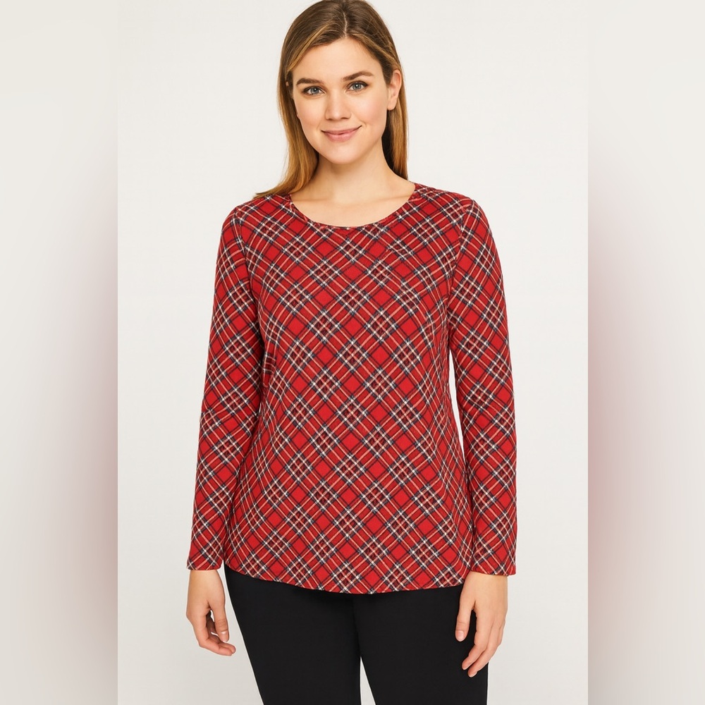 Talbots Red and Black Plaid Long Sleeve Tee